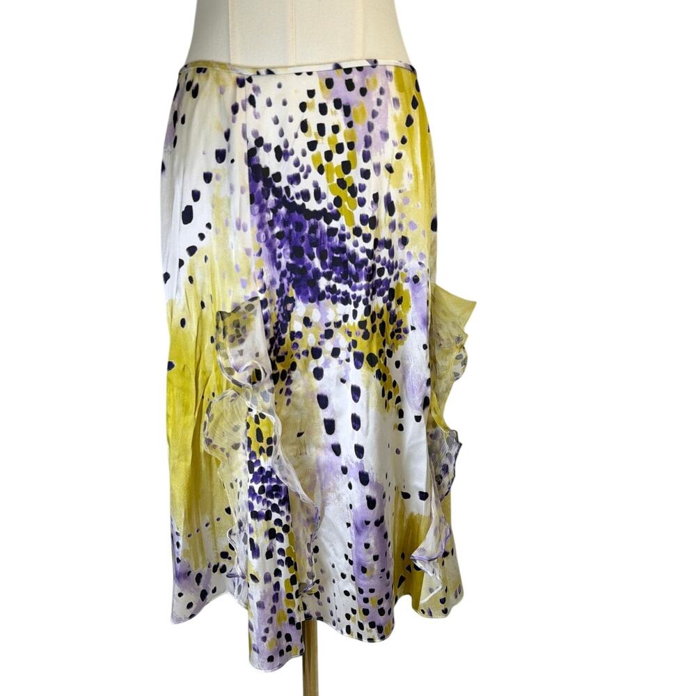 St. John Collection Silk Stretch Ruffle Skirt Abstract Print Sz 4 Art To Wear